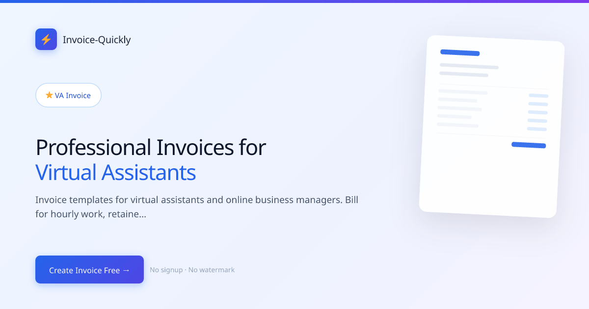 Free Virtual Assistant Invoice Template — Professional VA Billing ...