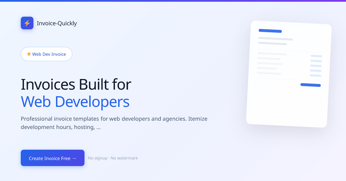 Free Web Developer Invoice Template — Bill for Websites & Dev Projects ...